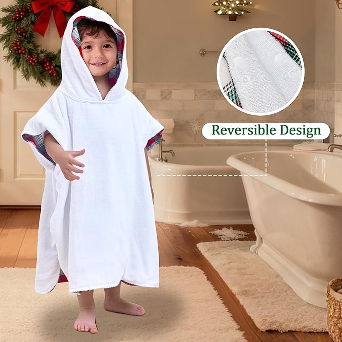 VOOVA & MOVAS Double-Layered Baby Hooded Towel Poncho (2-4 Years, 20x21 Inches) | Ultra Soft & Absorbent Cotton | Thick Toddler Bath Towel for Swimming, Beach, Shower & Winter, Red Bufflo
