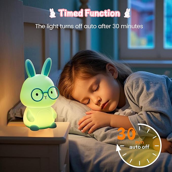 FAMIDUO Bunny Night Light, Rabbit Lamp for Kids, Rechargeable LED Nightlight for Easter Gift,Silicone Bedside Lamp with Touch Color Changing,3 Levels Dimmable/Timmer Nursery Bedroom Light,Room Decor