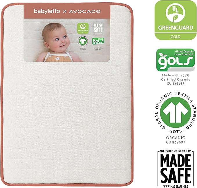 Babyletto Avocado Mini Crib Mattress - GOTS, Made Safe & GREENGUARD Gold Certified - Dual Sided Infant & Toddler Mattress, Flippable - ‎‎37.25 x 23.25 x 4.75 Inches for Standard Size Mini Baby Crib