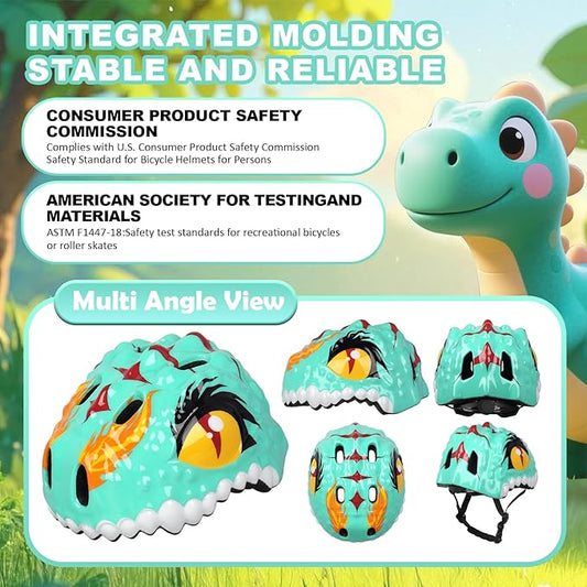 Toddler Kids Bike Helmet,3D Dinosaur Helmets for Boys Girls Infant/Baby to Children 1/2/3/4/5/6/7/8 Years Old Lightweight Adjustable Multi-Sports Bicycle Scooter Skateboard Skating Cycling