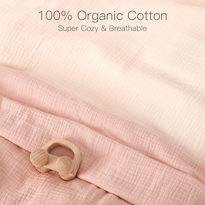 Baby Organic Fitted Crib Sheets 2 Pack 100% Organic Cotton Muslin 52x28 Inches, Ultra Breathable and Soft Sheet Fits All Standard Crib Mattress Sheet Neutral Toddler Bedding for Baby Boys Girls