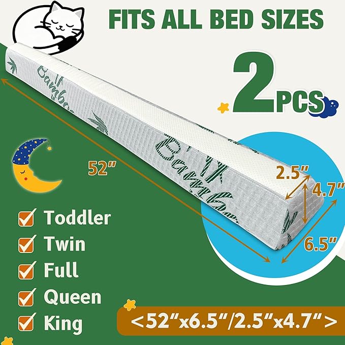 Baby Bed Bumpers for Toddlers, Foam Bed Guard Rail for Kids Bed Twin Full Queen King Size Bed, 2 Pack