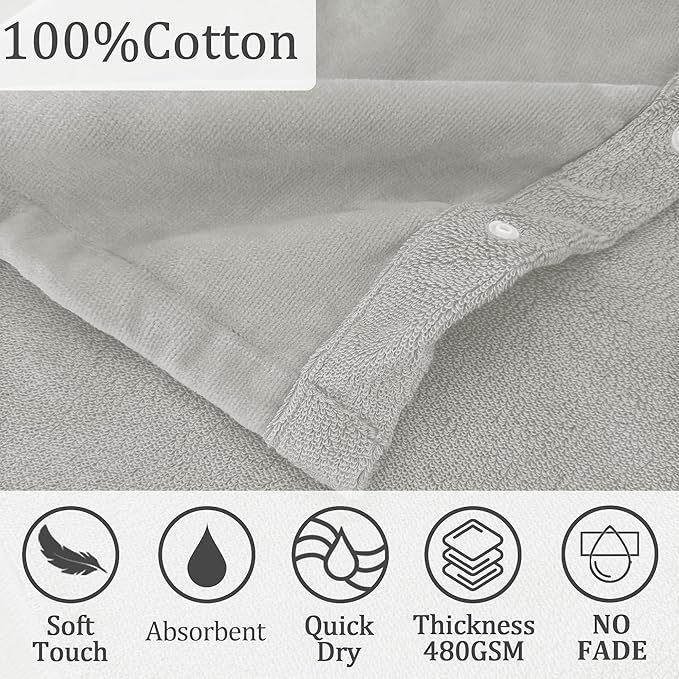 VOOVA & MOVAS Baby Hooded Bath Towel with Bear Ear (0-3Years) 100% Cotton Soft Absorbent Skin-Friendly Bath Pool Beach Towel Robe for Newborns & Infants - Perfect Set,Gray