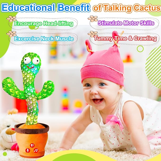 Rechargeable Baby Toys Dancing Talking Cactus Toy for Baby, Volume Adjustable, Singing, Mimicking, Repeating, Baby Infant Toys for Girls Boys, Birthday/Chirstmas Gifts for 1 Year Old