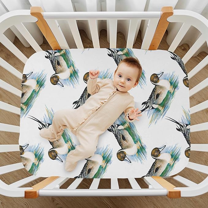 Fitted Crib Sheets for Baby Boys or Girls Soft Breathable Baby Play Yard Sheet for Standard Size Crib Mattress 52x28in Colorful Pattern Cute Wild Ducks