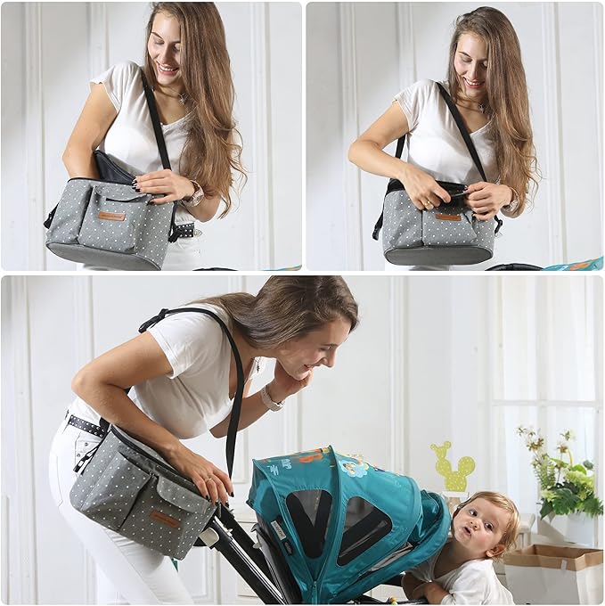 Miracle Baby Stroller Organizer Bag for Mom,Universal Stroller Storage Caddy Diaper Bag- Compatible with Most Stroller - Multifunctional Larg(Black White Star)