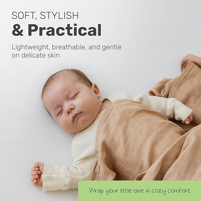 Muslin Baby Swaddle Blanket, Ultra-Soft Bamboo and Cotton Blend, Versatile Baby Muslin Swaddle Blanket for Nursing Cover, Stroller, Swaddling, and Tummy Time