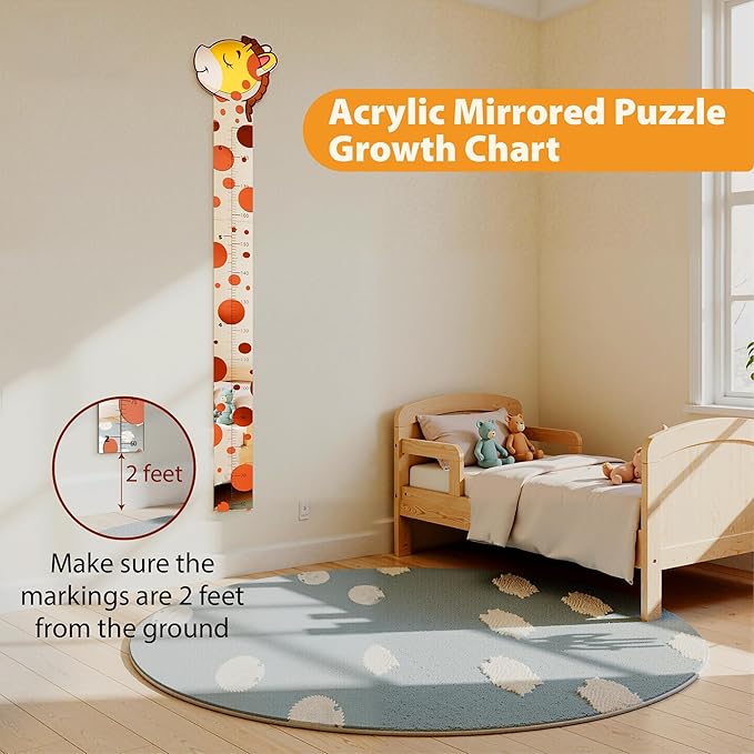 EVTHSU Height Chart for Kids, Giraffe Growth Chart for Wall, Puzzle Height Measurement Board for Boys, Girls, Toddler, Acrylic Mirror High Measuring Ruler Room Wall Decor - Gold