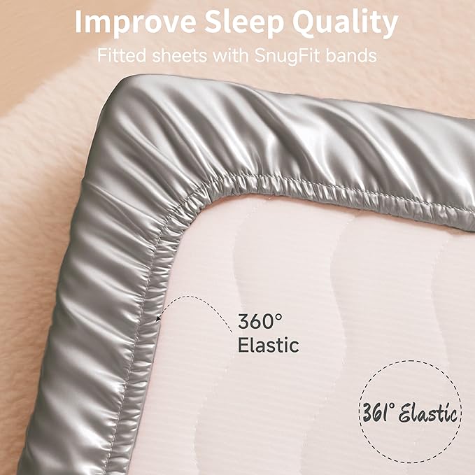 Satin Bassinet Sheet 2 Pack, Great for Baby Hair, Soft Silk Feeling Sheet for Rectangle Cradle Bassinet Mattress Pad, for Boys Girls Gift Newborn and Infant(White & Gray)
