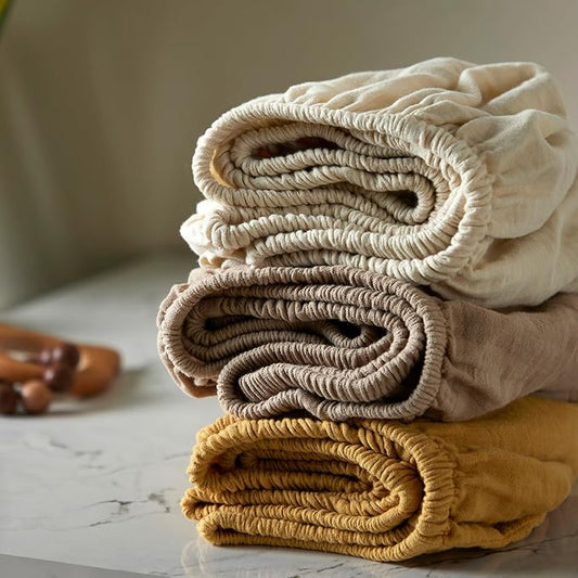 Bioweaves Organic Cotton Muslin Mini Crib Sheet, GOTS Certified Fitted Mini Crib Mattress Sheet, Extra Soft & Breathable for Toddler, Baby Boys & Girls, 38" x 24", 5 Inch Pocket, Natural