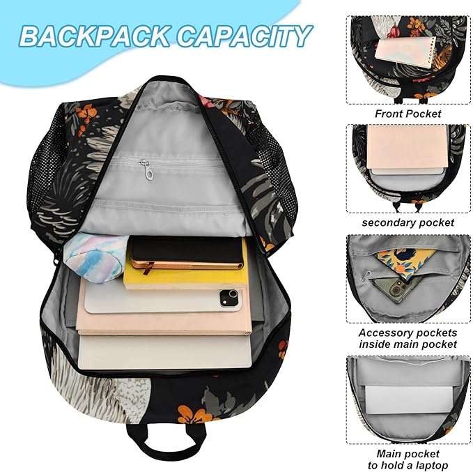 Jucciaco Roosters and Hens Kid's Backpack with Lunch Bag for Boys Girls Travel School Backpack Sets