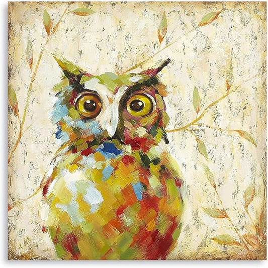 Cute Owl Canvas Wall Art Funny Animal Pictures Artwork Vintage Bird Poster Prints for Living Room Bedroom Kid's Room Decoration Modern Wall Decor Ready to Hang