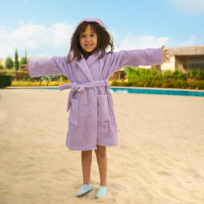 BAGNO MILANO Kids Organic Turkish Cotton Hooded Beach Cover-Up Towel, GOTS Certified, for Boys and Girls (Purple, 3-4 Years)