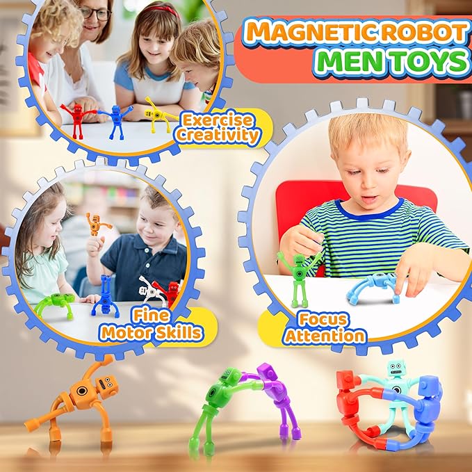 10Pcs Magnetic Robot Men Travel Toys for Toddlers Kid Boy Quiet Airplane Road Trip Travel Activities Essential Fridge Magnets People Fidget Toy Adults Autism Sensory Stress Relief for Office Classroom