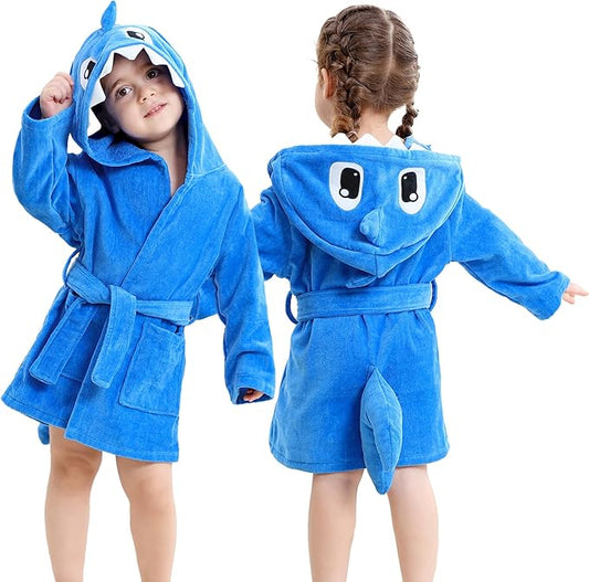 MICHLEY Girls Boys Robe Cotton Towel Baby Animal Dinosaur Style Hooded Bathrobe