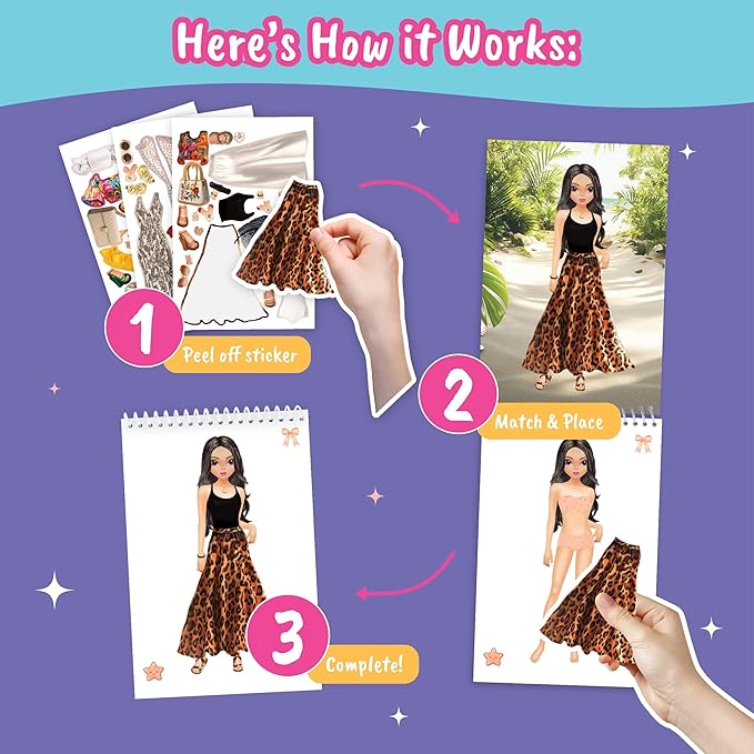 BSCOOL Sticker Dress Up Summer Holiday Theme - Sticker Activity Book for Kids. Learn Girls Fashion Design with Stickers and Guides for Kids 5 and Up. Dress Up Games