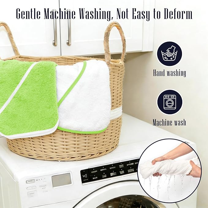 2 Pack Baby Bath Towel - Rayon Made from Bamboo, Ultra Soft Hooded Towels for Kids - X Large Size for 0-7 Yrs (White and Green, 37.5 x 37.5 Inch)