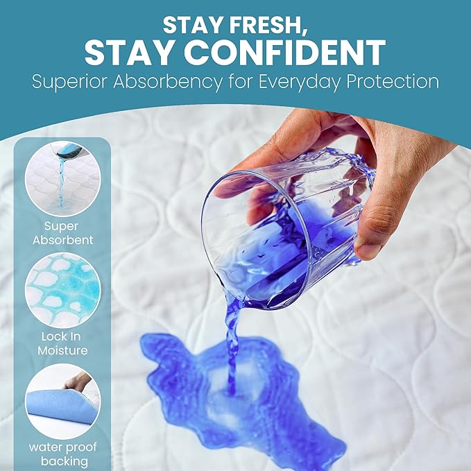 Epica Bed Pads Washable Waterproof - 34"x52" (2 Pack) Incontinence Bed Pads for Adults, Mattress pad to Protect Bed from Stains, Large Bed wetting Pads for Home & Hospital Use (500 Washes)