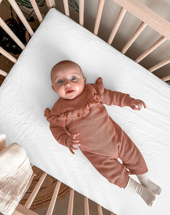 Crib Sheets for Baby Boy Girl 2 Pack, Fitted Crib Mattress Sheet 28" x 52", Muslin Toddler Bedding with Neutral Style, Nursery Bedding Essentials (White & White)