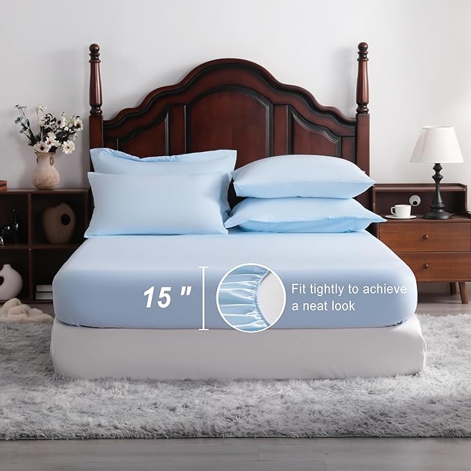 NTBAY Queen Comforter Set with Sheets, 7 Pieces Soft and Breathable Queen Bedding Set, Bed in a Bag, Down Alternative Comforter Set Solid Color All Season, Queen Bedding Set, Aqua