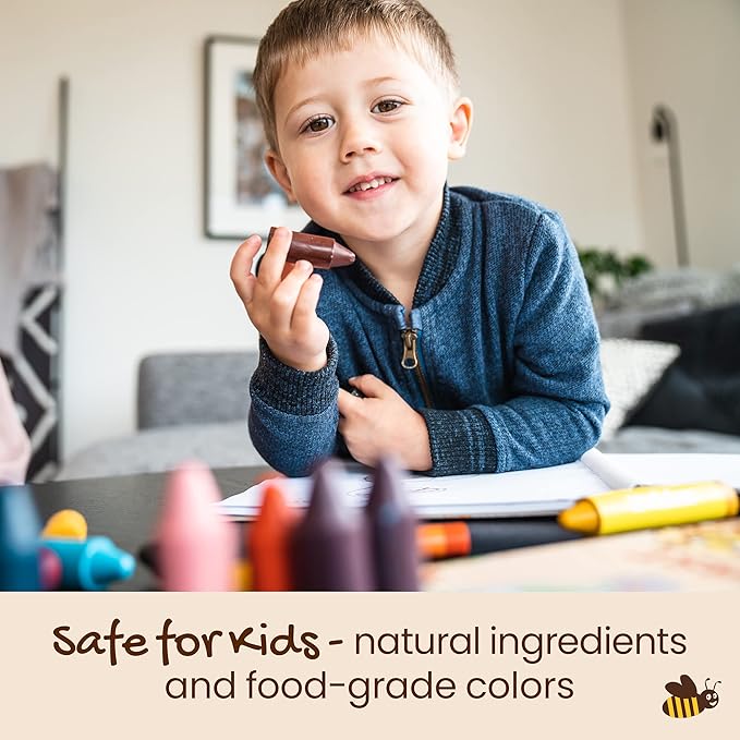 Honeysticks 100% Pure Beeswax Crayons (12 Pack) - Non Toxic Crayons for Toddlers 1-3, Safe for Baby from 1 Year Old Plus, Handmade with Natural Beeswax and Food-Grade Colors, Eco Friendly