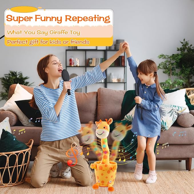 Dancing Talking Giraffe Toy, Stuffed Animal Baby Toy Repeating What You Say, Glowing Musical Electronic Giraffe Gifts for Toddlers 1-3 Years Old (Smiling Giraffe)