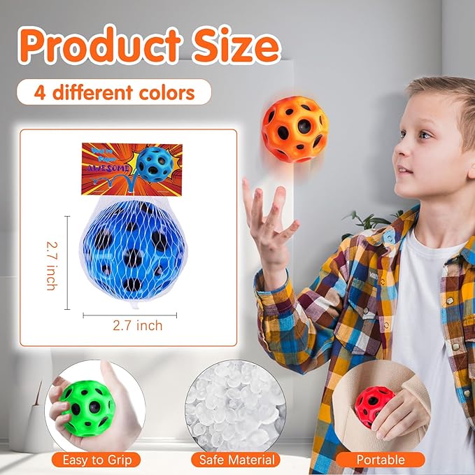 Thremhoo 12PCS Space Bouncy Balls for Kids Super High Bounce Moon Ball Jumping Toy Stress Balls Sport Party Favor Spaceballs Toddler Boys Girls Athlete Training Sensory Outdoor Play Birthday Gifts
