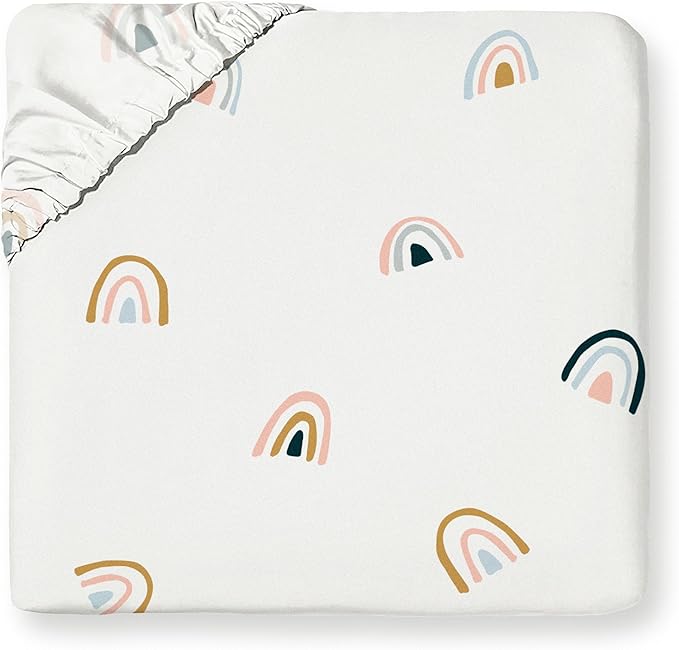 MakeMake Organics Organic Twin Fitted Sheet Set GOTS Certified Organic Cotton Fitted Sheet with 1 Pillowcase Ultra Soft Non Toxic Breathable Hypoallergenic (40"X76", Rainbow)