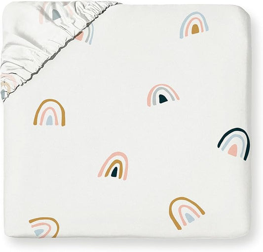 MakeMake Organics Organic Twin Fitted Sheet Set GOTS Certified Organic Cotton Fitted Sheet with 1 Pillowcase Ultra Soft Non Toxic Breathable Hypoallergenic (40"X76", Rainbow)