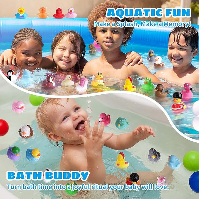 24 Rubber Ducks, Toddler Bath Toys, No-Hole Bathtub Toys for Baby Pool Toys for 18+ Months Girls Boys