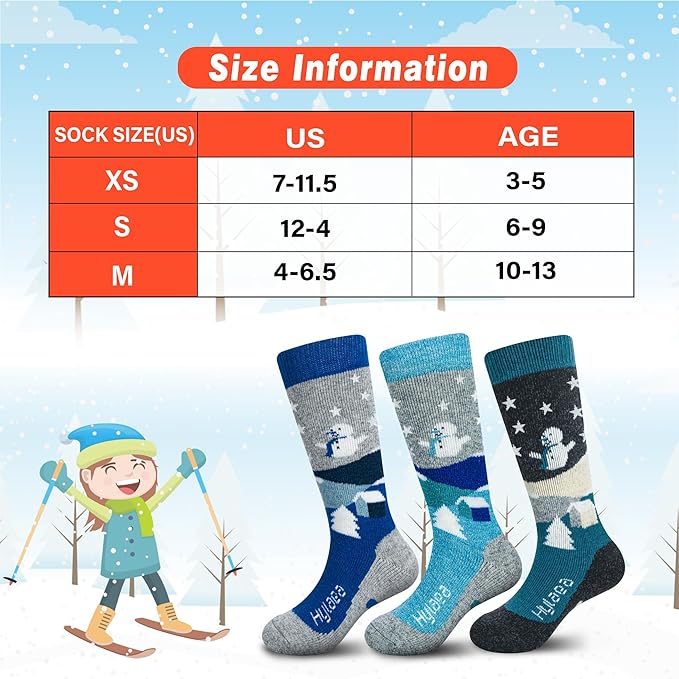 Hylaea Merino Wool Ski Socks Kids, Knee-high Warm Thermal Snowboard Skating Socks for Boys Girls Toddler