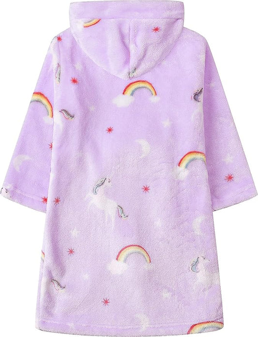 Umeyda Boys Girls Robes, Soft Fuzzy Fleece Hooded Bathrobes with Belt and Pockets for Kids, 1-18 Year