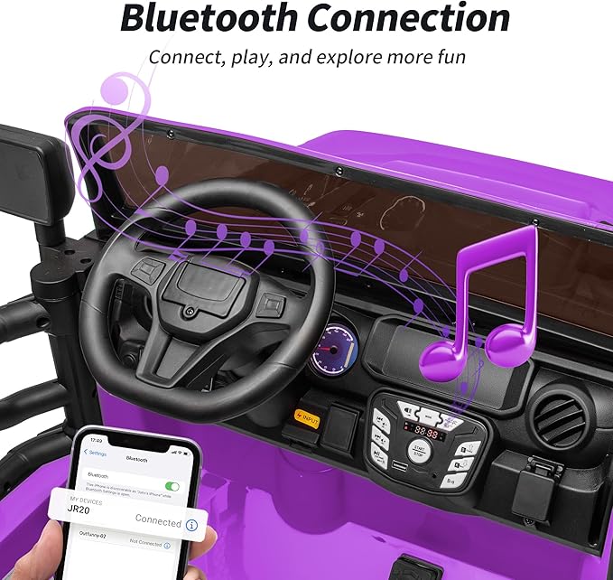2 Seater Ride on Car Toy, 12V Electric Car for Kids 4-8 with Remote Control, Capacity 150 lb, LED Light - Purple
