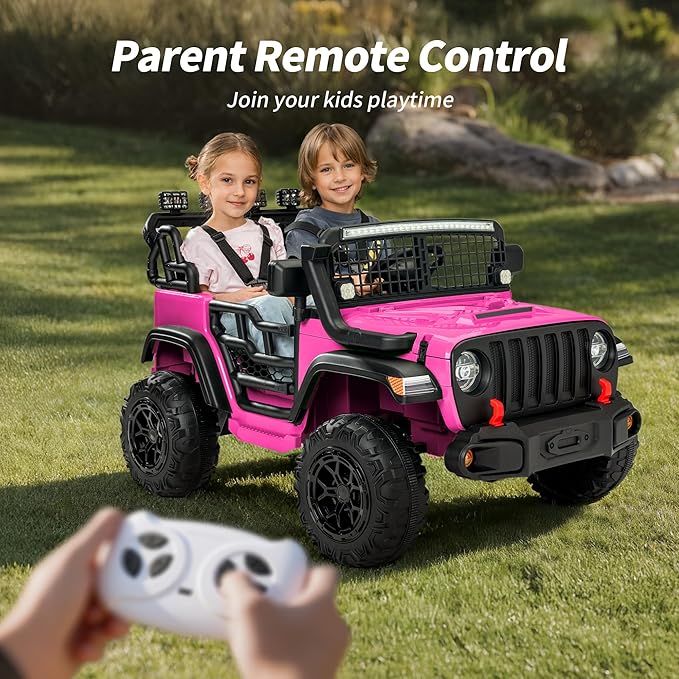 2 Seater Ride on Car Toy, 24V 4WD Electric Car for Kids 4-8 with Remote Control, 4x200W Motors, Capacity 110 lb - Pink
