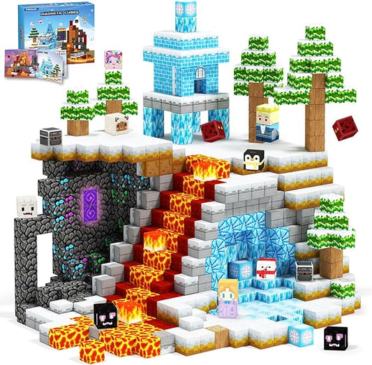Winter Christmas Magnetic Blocks for Kids Ages 3-10 - Magnetic Building Tiles - STEM Educational Sensory Toys for Kids Ages 3-5 4-8, Holiday Birthday Gift for Girls & Boys