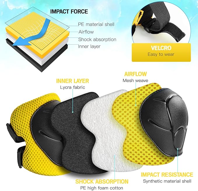 Kids Protective Gear Set Knee Pads for Kids 3-14 Years Toddler Knee and Elbow Pads with Wrist Guards 3 in 1 for Skating Cycling Bike Rollerblading Scooter