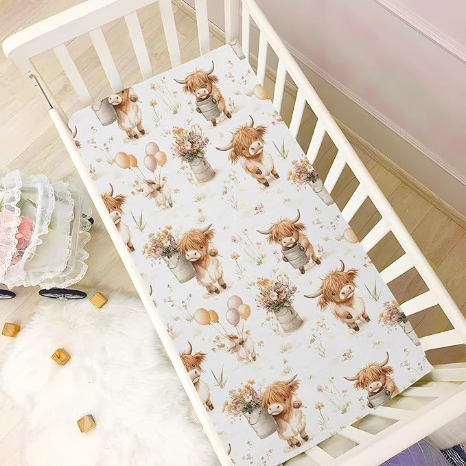 Baby Crib Sheets Fitted Crib Sheet Standard Crib and Toddler Mattress for Boys Girls 39 * 27in Pink Starfish Shell Pattern (Highland Cows Flower Ball Pattern, Small)