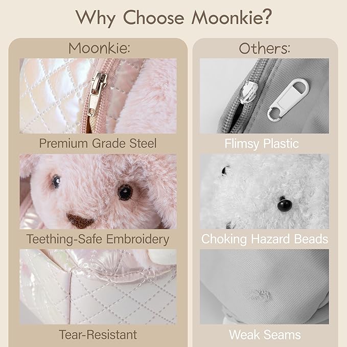 Moonkie Hug & Go™ Bunny Toddler Backpack – Soft Plush Bag with Detachable Toy for Girls Aged 2–4 | Perfect for Daycare | Travel & Birthday Gifts