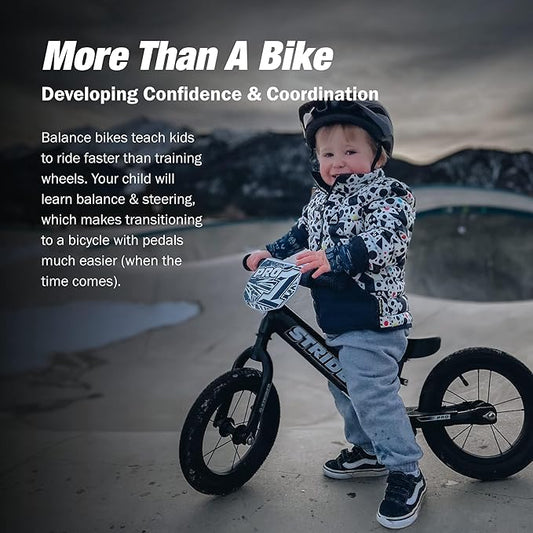 Strider 12” Pro Bike, No Pedal Balance Bicycle for Kids 1 to 4 Years - Includes Safety Pad, Padded Seat, Mini Grips & Flat-Free Tires - Tool Free