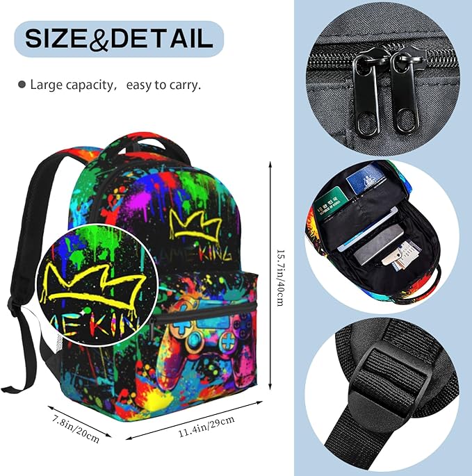 Nebcog Boys Backpack For Kids School Backpack For Boys Children Game Bookbag Teens Elementary Middle School Backpacks for Boy 6-18 Waterproof Lightweight 17 Inches Travel Back Pack