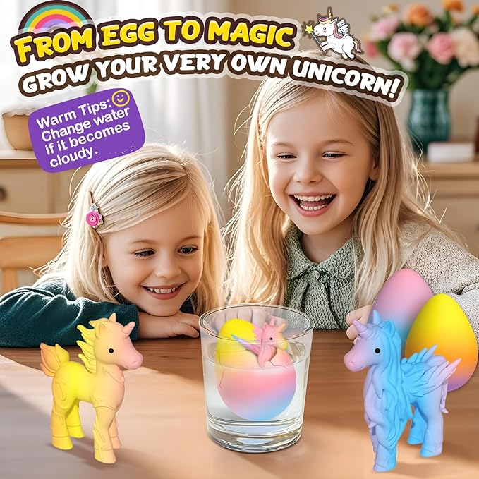 Coodoo Unicorn Hatching Rainbow Eggs for Kids - 6 Pack Unicorn Toys Craft Kits for Boys & Girls, Birthday Easter Basket Stuffers Crafts Gift for Kids 3+ Year Old - Girl Gifts for Ages 3 4 5 6 7 8