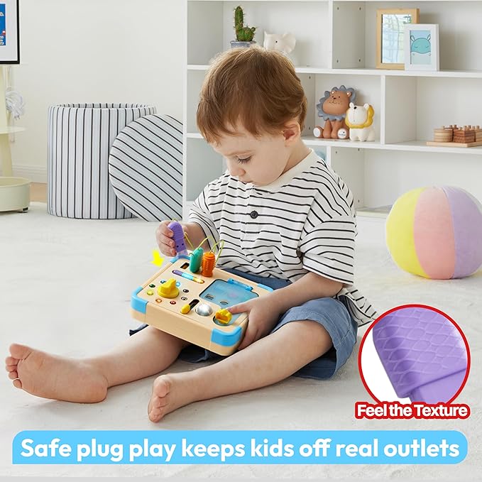 lalalark Electronic Busy Board – Montessori Learning Toddler Toy, 15 Lights & 9 Sounds, 5 Switches & Plugs, Sensory, Fidget, Travel Activities, Early Development, Christmas Baby Gifts Toys Age 18M+