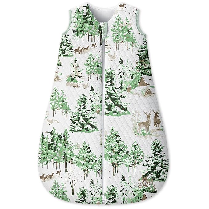 Baby Sleep Sack 0-6 Months 1.5 Tog Baby Wearable Blanket 100% Cotton Fabric Warm Sleeping sack with 2-Way Zipper Quilted for Infant Newborn Tog Green Pine