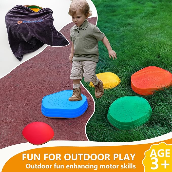 makarci Stepping Stones for Kids, 5pcs Non-Slip Plastic Balance Stones, Promoting Children's Coordination Skills Sensory Play Equipment, Toddler Toys for Age 3 4 5 6 7 8 Years