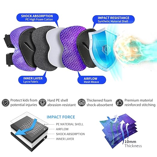 Gradient Color Kids Protective Gear Set Knee Pads for Kid 2-14 Years,W/ Adjustable Strap Kids/Youth Knee Pads Elbow Pads Wrist Guards Set for Inline Roller Skates,Cycling,BMX Bike,Skateboard,Scooter