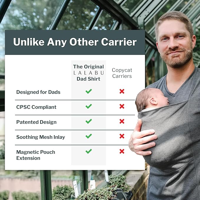 Lalabu The Dad Shirt | Hands-Free Baby Carrier for Dad with Kangaroo Pouch | Engineered for Bonding, Safety, & Comfort for Newborns Up to 15 Lbs. | CPSC Compliant