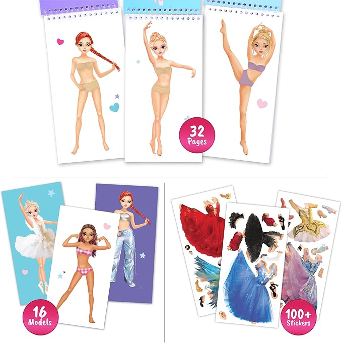 BSCOOL Sticker Dress-Up Dancers. Sticker Activity Book for Kids. Learn Girls Fashion Design, Dancer Poses with Sticker, and Guide for Kids 5 and up. Girls Fashion Paper Dolls Dress up Games