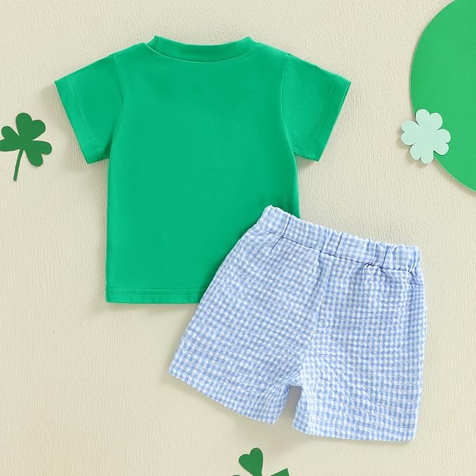 Baby Boy St Patricks Day Outfit Clover Embroidery Short Sleeve T-shirt Tops Shorts Set Toddler Spring Summer Clothes