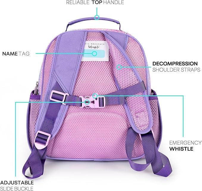 mibasies Toddler Backpack for Girls 2-4: Glitter Kids Backpacks for Girls - Preschool Kindergarten Backpack - Purple