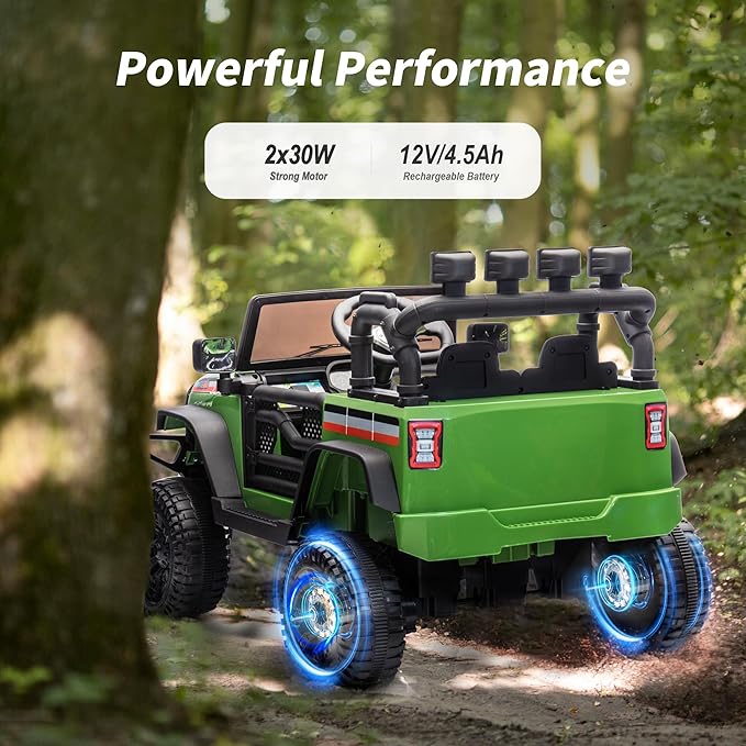 12V Kids Ride on Car Truck, Kids Electric Vehicles Car Ride on Toy for Toddlers 3-5 with Remote Control - Green